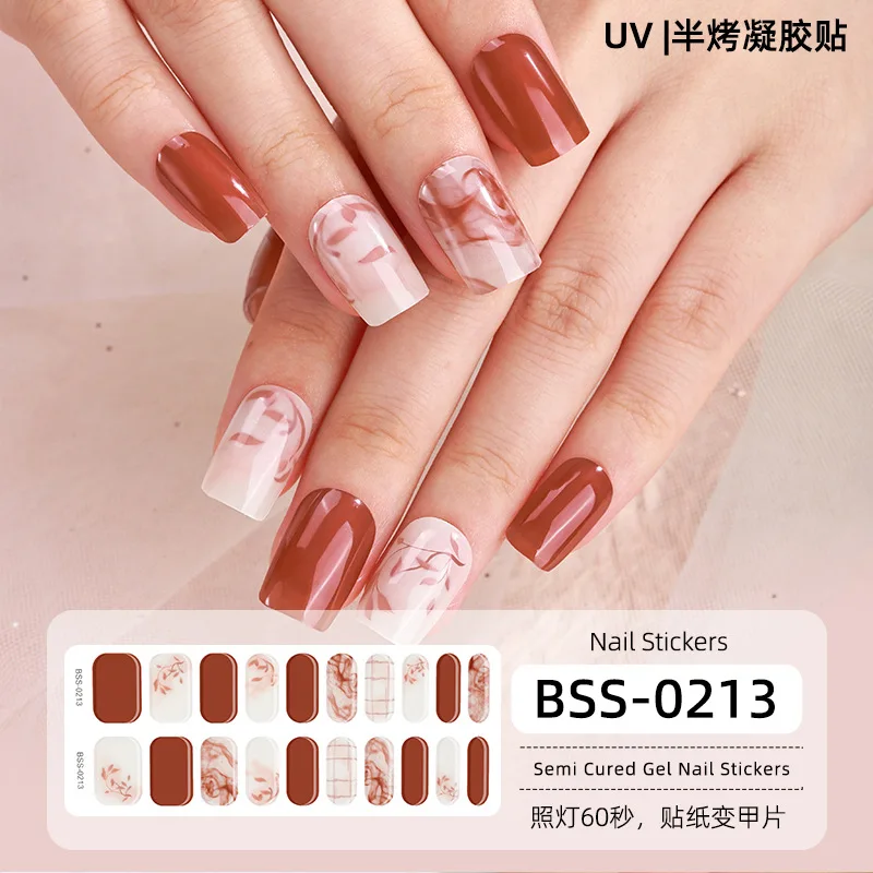 20 Strips Semi-Uitgeharde Gel Nail Nail Sticker Waterdichte Langdurige Volledige Dekking Nagel Decals Uv Lamp Nodig