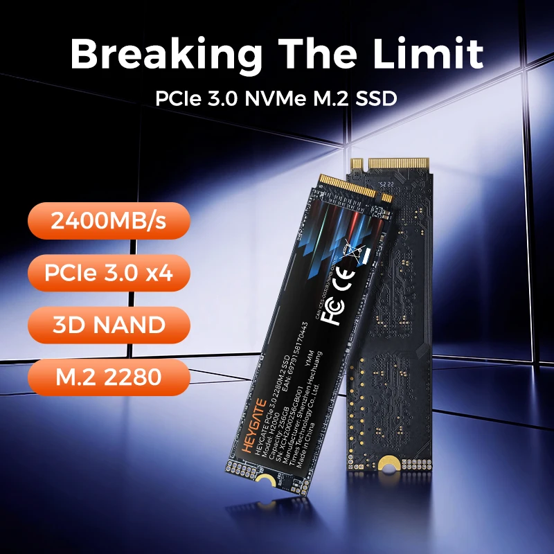 Image of HEYGATE SSD M.2 2280 PCIe 3.0 NVMe Solid State Drive 512GB 256GB 2400MB/s Lesegeschwindigkeit für Laptop Desktop Gaming Speicher-Upgrade