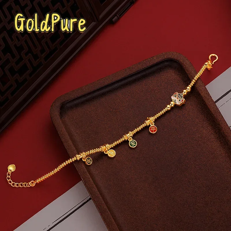 

Goldpure Новинка: Женское украшение в китайском стиле из настоящего золота 9999 пробы (24K) с высокотемпературной эмалью, в стиле ретро, с изображением Тигра и Льва, символизирующими мир и радость.