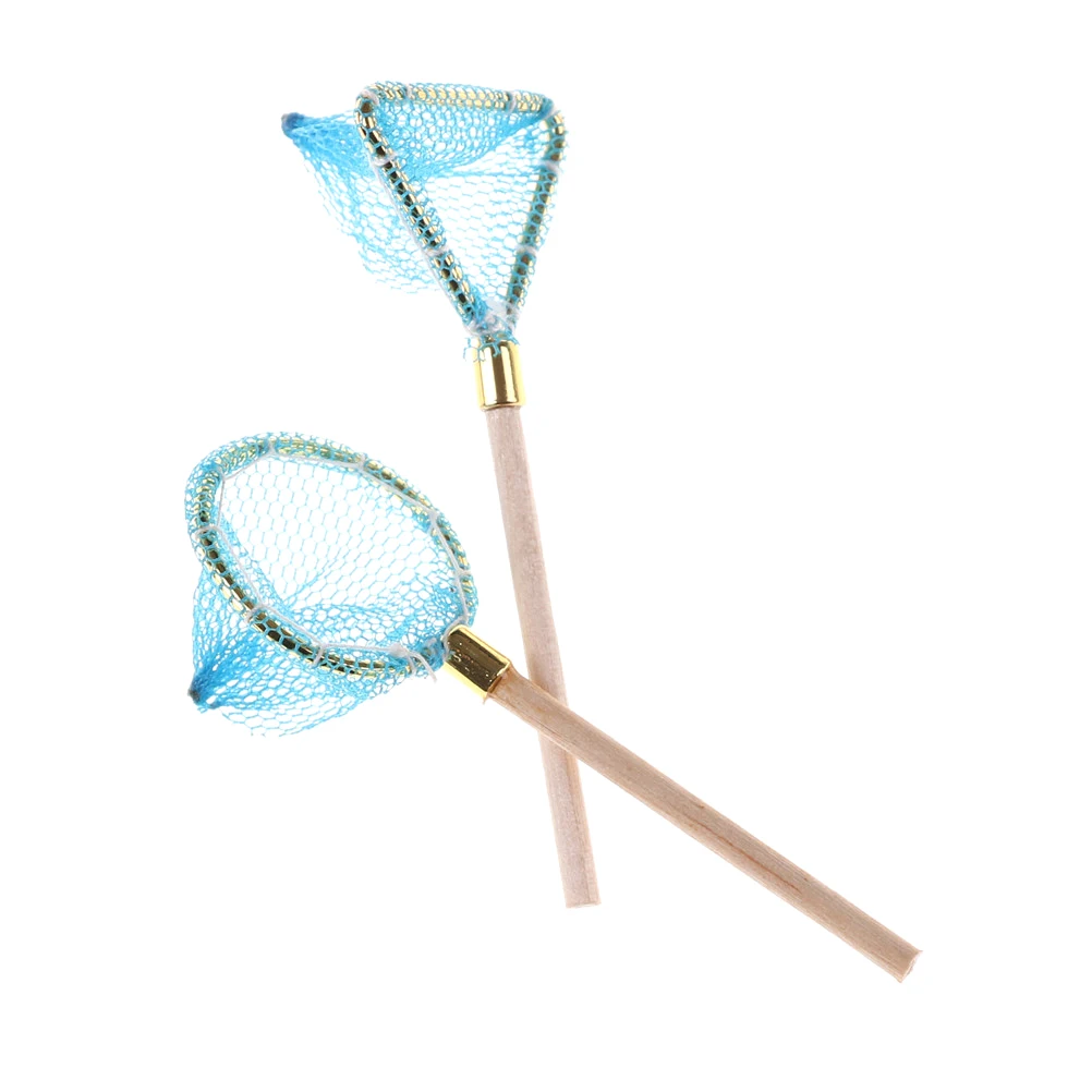 Filet de pêche en bois pour enfants, mini maison de courses, décoration de scène de vie au beurre, jouet de sport en plein air, cadeau pour enfant, accessoires de poupées, 2 pièces, 1:12