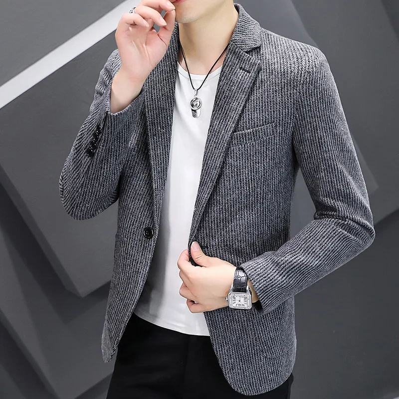 Blazer New Men\'s Fashion Business Vertical Strip Gentleman Slim Wool Shopping Outdoor Performance Wedding Banquet Casual Blazer