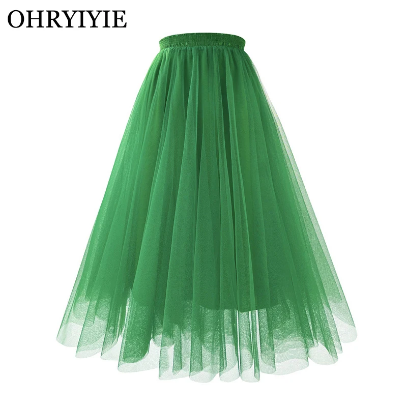 

OHRYIYIE Spring Summer Sweet Floor-Length Tulle Skirt Women 2024 New Long Maxi High Waist Pleated Skirt Female Mesh Party Skirt