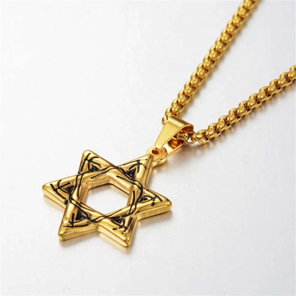 Hip Hop Star of David Pendant Gold Silver Color Stainless Steel Hexagram Necklace for Women Men Jewish Jewelry Birthday Gift