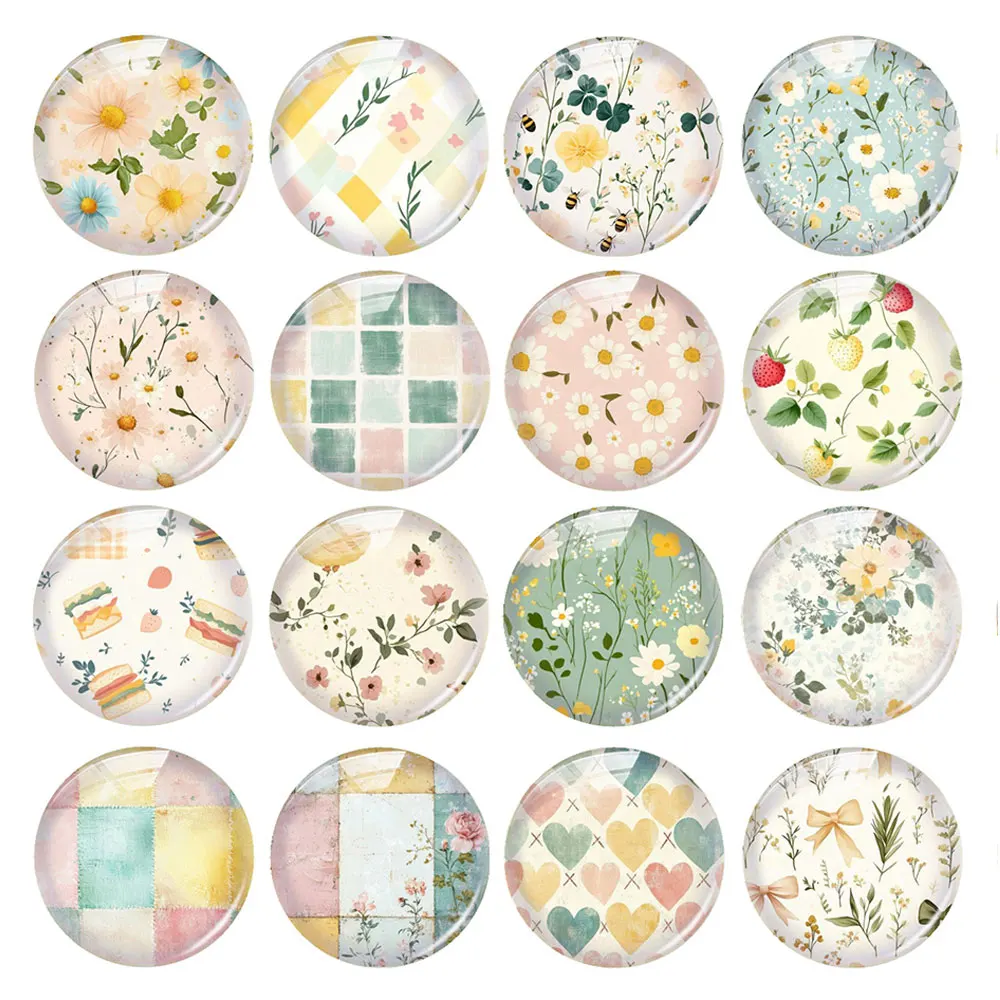 Random Mixed Round/Oval/Square Cute Cottagecore Watercolor Photo Glass Cabochon Flatback Demo Cameo For Diy Jewelry Making
