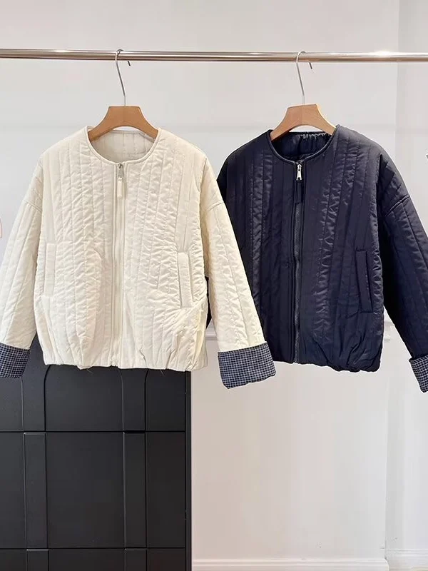 

Женская хлопковая куртка Ele ort с круглым вырезом, утепленная, с тонким полосатым узором, теплая зимняя куртка