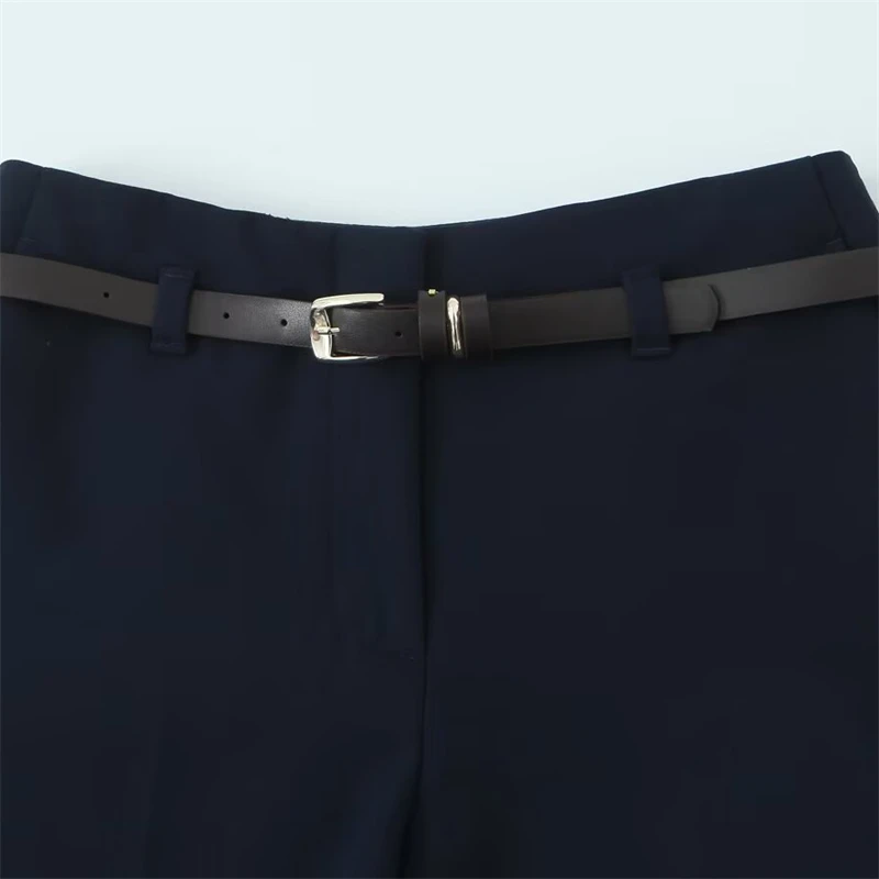 KEYANKETIAN Primavera/Autunno Nuove Donne Con Cintura Flangiata Decorativa Pantaloni Casual Office Lady Cerniera A Vita Alta Pantaloni Dritti