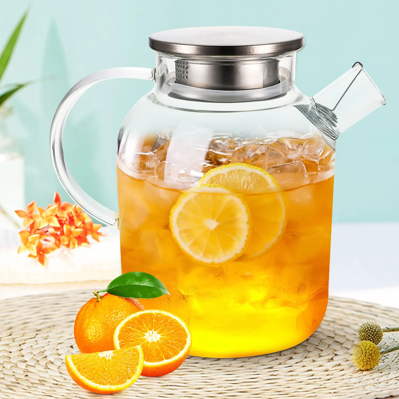 

Large Capacity Glass Water Kettle Clear Tea Container Cooling Pitcher for Home Office Party Decorative Kitchen Gadget Tea Juice