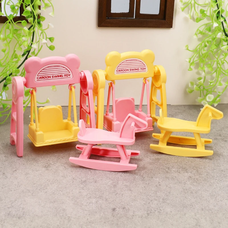 1 Set Dollhouse Macaron Color Miniature Swing Horse Kit For Baby Doll Kids Pretend Play Toys Girls Gifts DIY Accessories