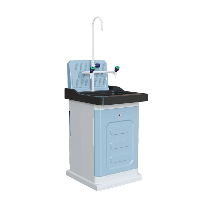 

School laboratory bench with chemistry and biology laboratory furniture sink