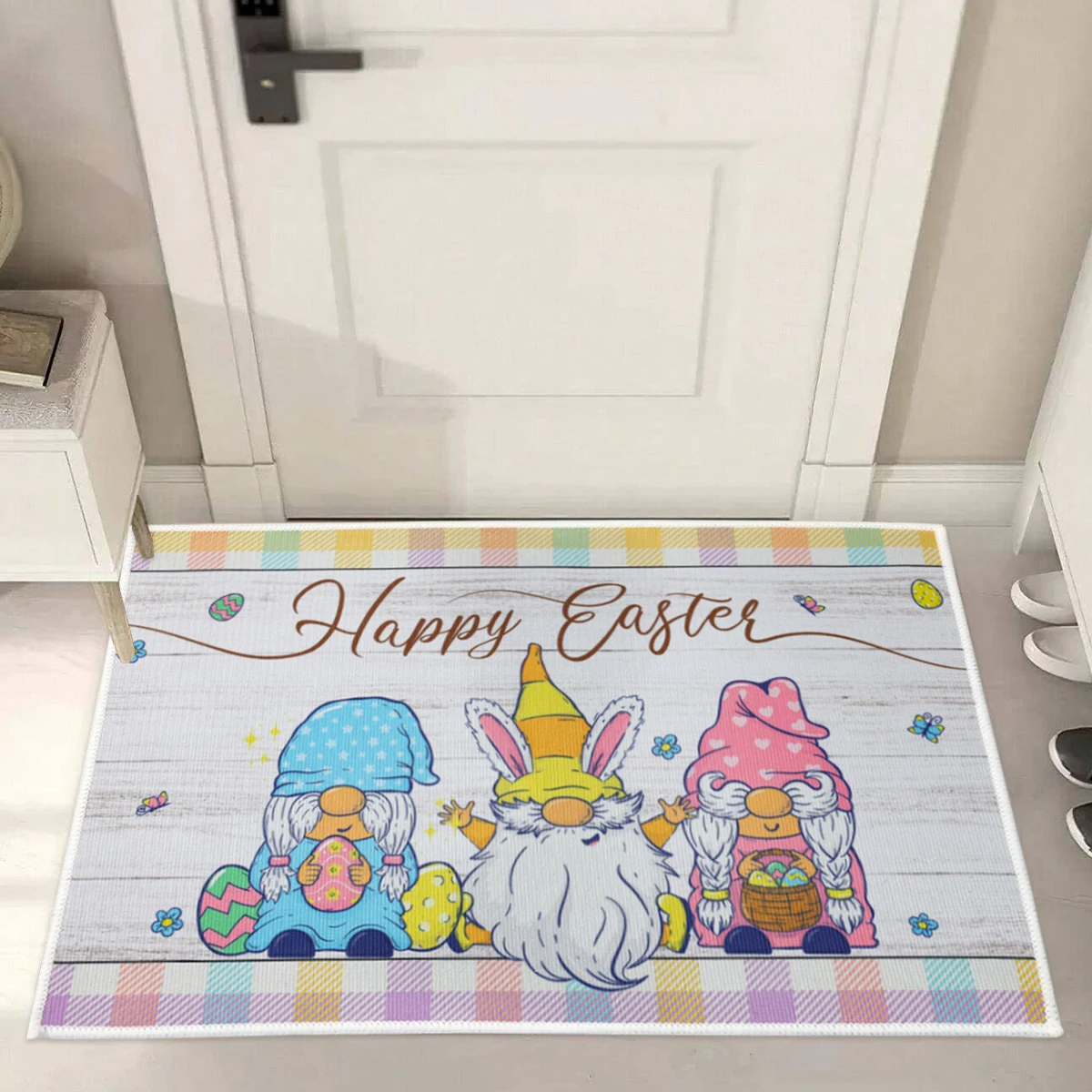 Spring Easter Doormat Happy Easter Cute Rabbit Egg Print Outdoor Entrance Bathroom Carpet Floor Mat Easter Home Decoration
