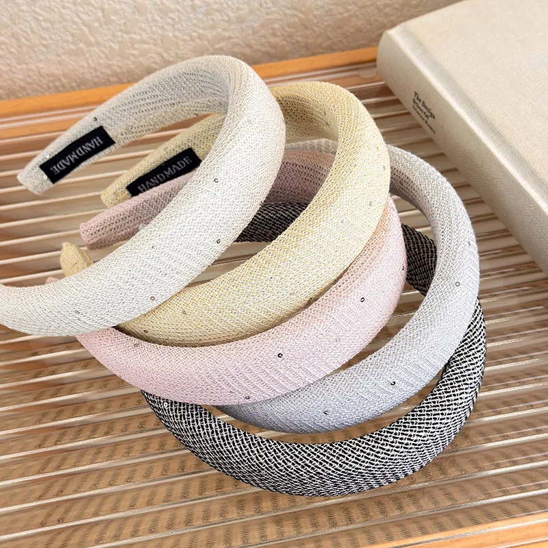 Woven Sequin Sponge Headband Spring Summer Color High Crown Sweet Fresh Vacation Hair Hoop for Women