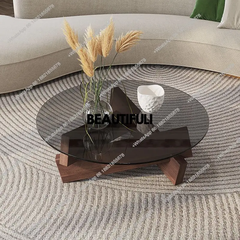 

Nordic Creative Transparent Glass Solid Wood Coffee Tables Living Room Vintage Minimalist Tea Table Hall Design Furniture Home