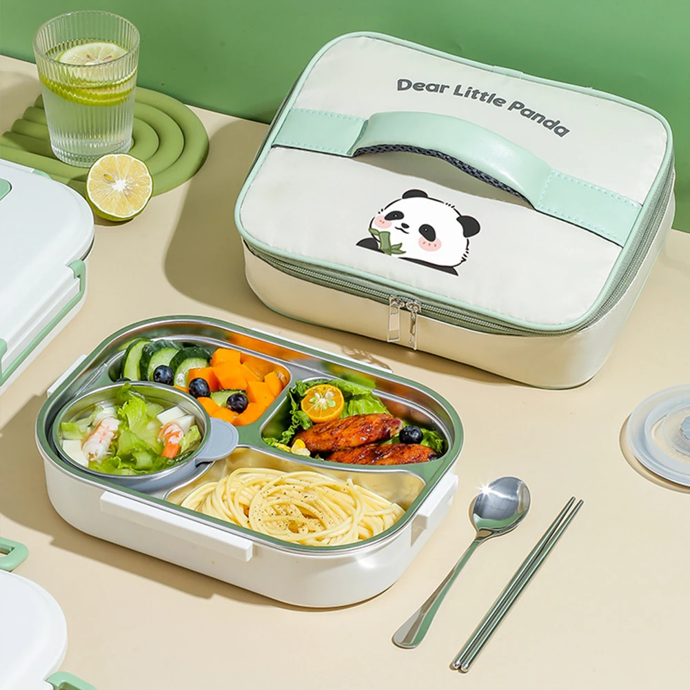 Stainless Steel Thermal Lunch Box with Cutlery Set 2/4/5 Grids Heat Preservation Bento Box Panda for Children School Picnic