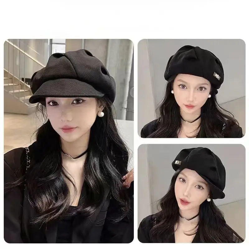 Autunno e inverno Nuovo modello Cappello ottagonale pieghettato stile casual Viaggio da donna Versatile berretto in tessuto di lana Accessori alla moda