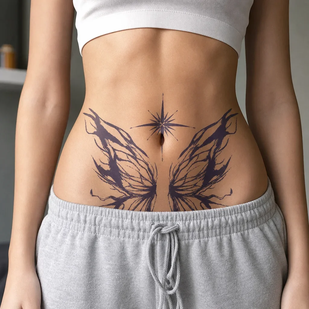Blue Butterfly Wing Disposable Tattoo Sticker Temporary Tattoo, Waterproof Symmetrical Tribal Body Art