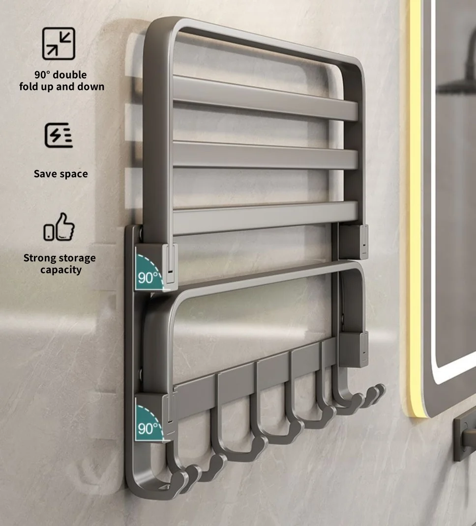 Hot Selling Hotel Bathroom Accessories Shower Corner Storage Shelf Bath Rack Wall Mounted Double Foldable Towel Bars