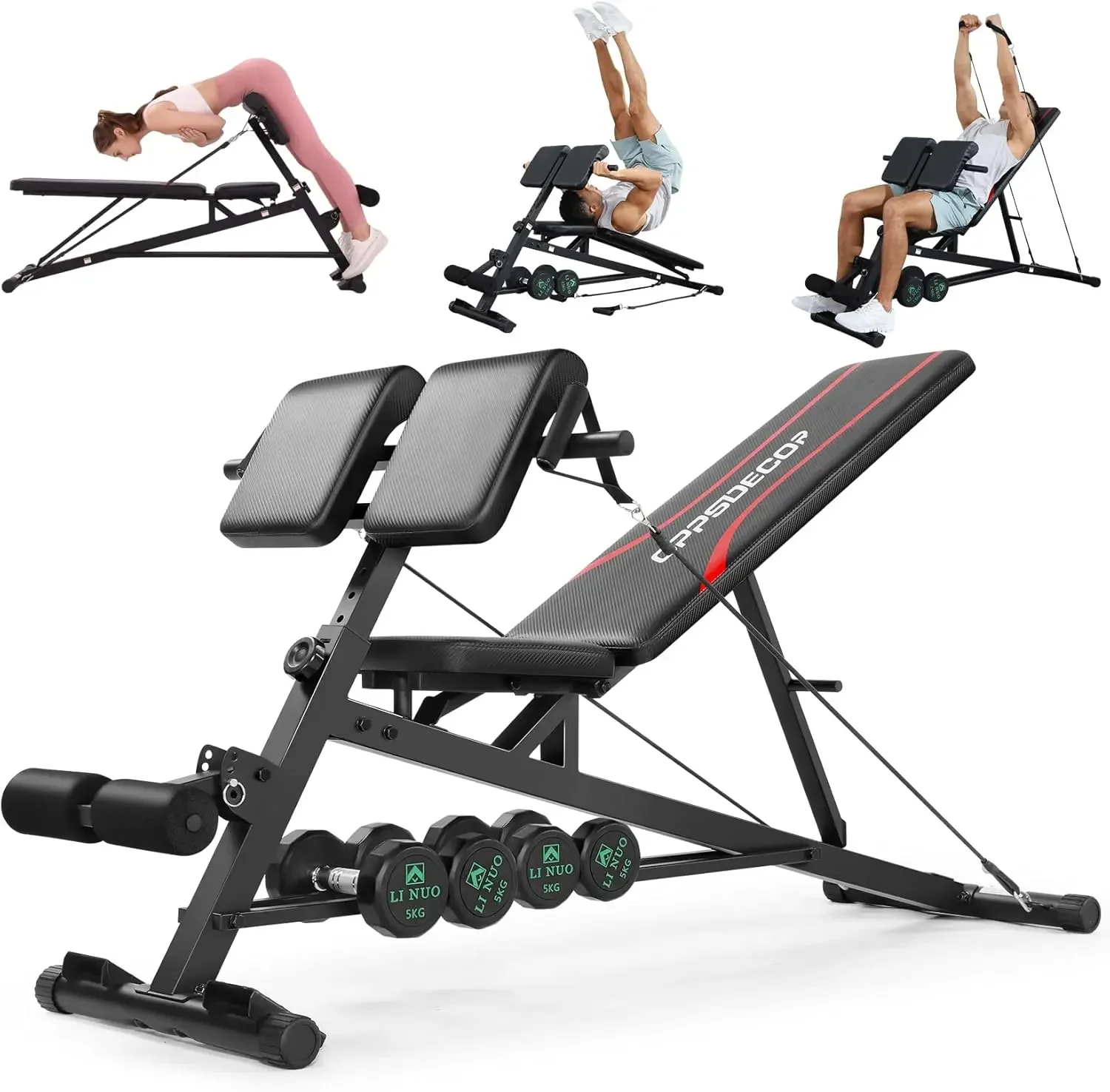 Adjustable Weight Bench with Hyper Back Extension, Preacher Curl, Roman Chair, Ab Sit up Bench for Full Body Workout