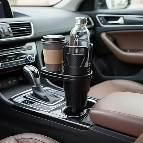 Universal Car Cup Holder Tray With Dual Cup Holder Organized Table Food Car Tray Portable Adjustable Drink Stand