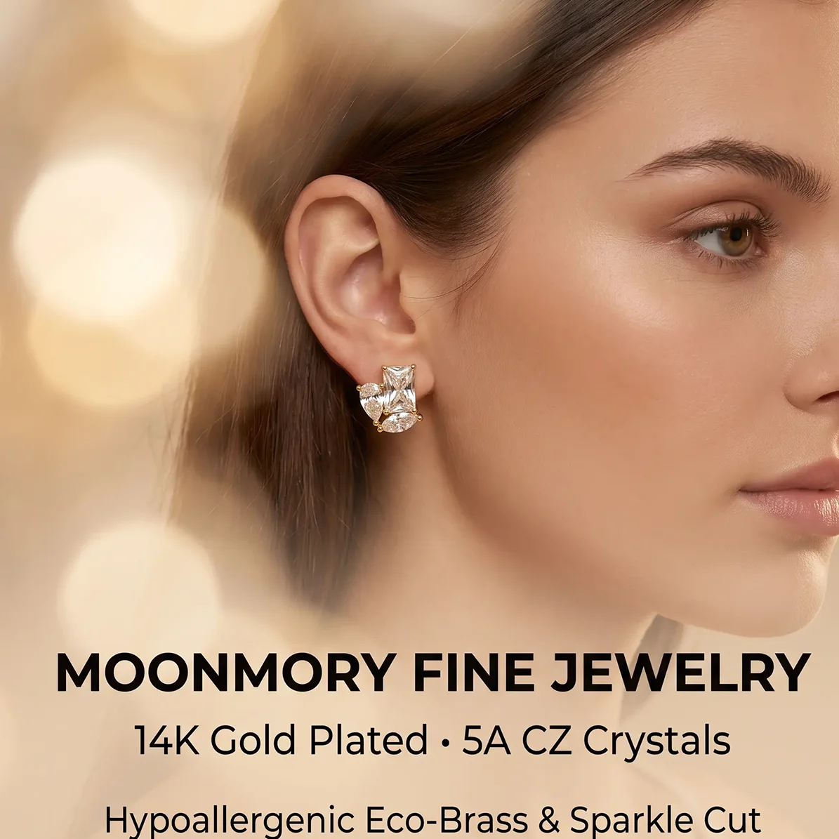 Moonmory Minimalistische Luxusmarken Birnen-, Marquise- und Rundschliff Zirkon-Ohrringe für Frauen 5A 14K Doppelt Vergoldeter Schmuck Geschenk – Detail 2