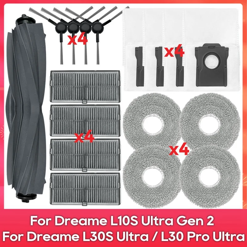 

For Dreame L10S Ultra Gen 2, L30S Ultra, L30 Pro Ultra Parts Accessories Main Side Brush Filter Mop Rag Dust Bags-AA70