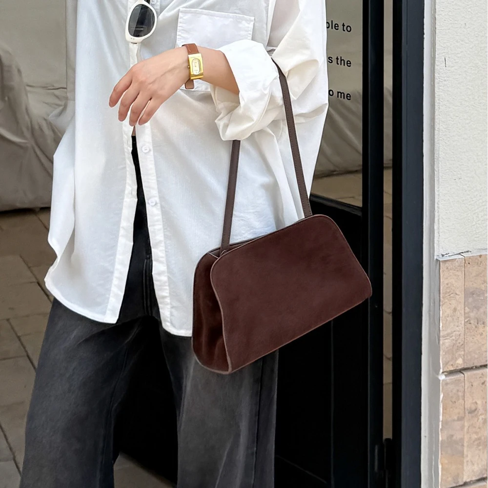 

2025 Women's New Simple Handbag Retro Genuine Leather Handbag Fashion Suede Leather Shoulder Bag Crossbody Bag Underarm Bag