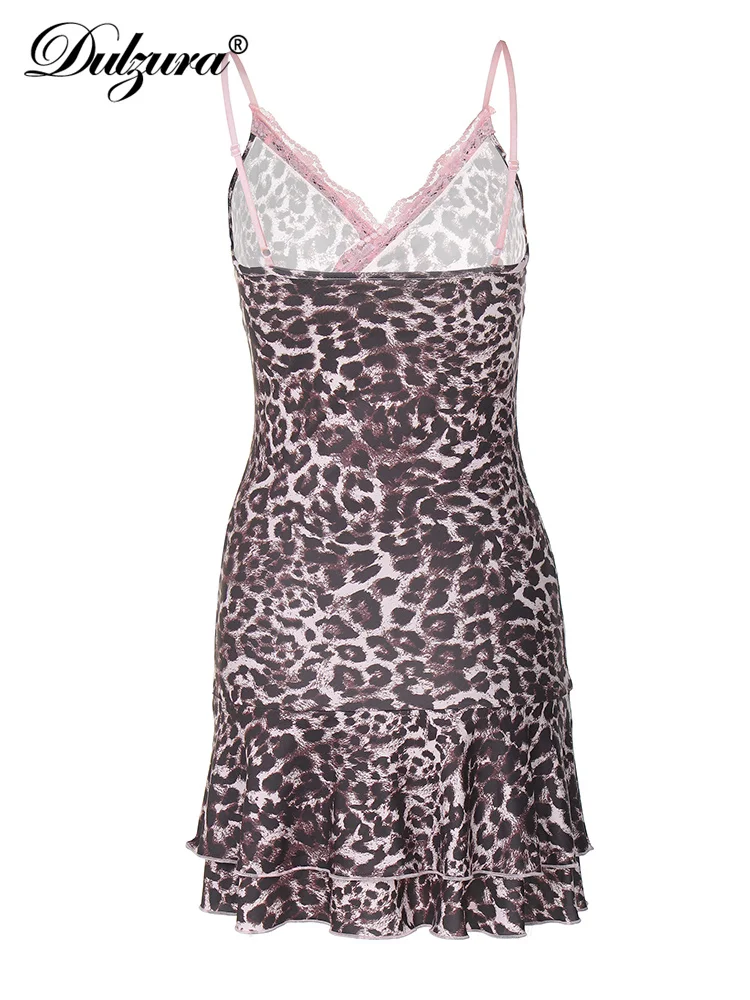 Dulzura 2024 New Sexy Mini Spaghetti Straps Leopard Print Dress Backless Sleeveless Bodycon Women Dresses Club Party Holiday Y2K