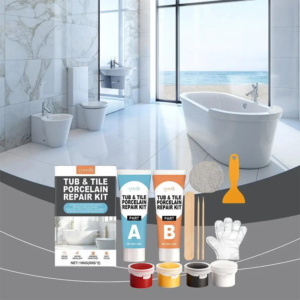 Porcelain Repair Kit White Bathtub & Tile Repair Kit For Shower Fiberglass Acrylic Ceramic Chips Cracks Holes Fix Repair Paste