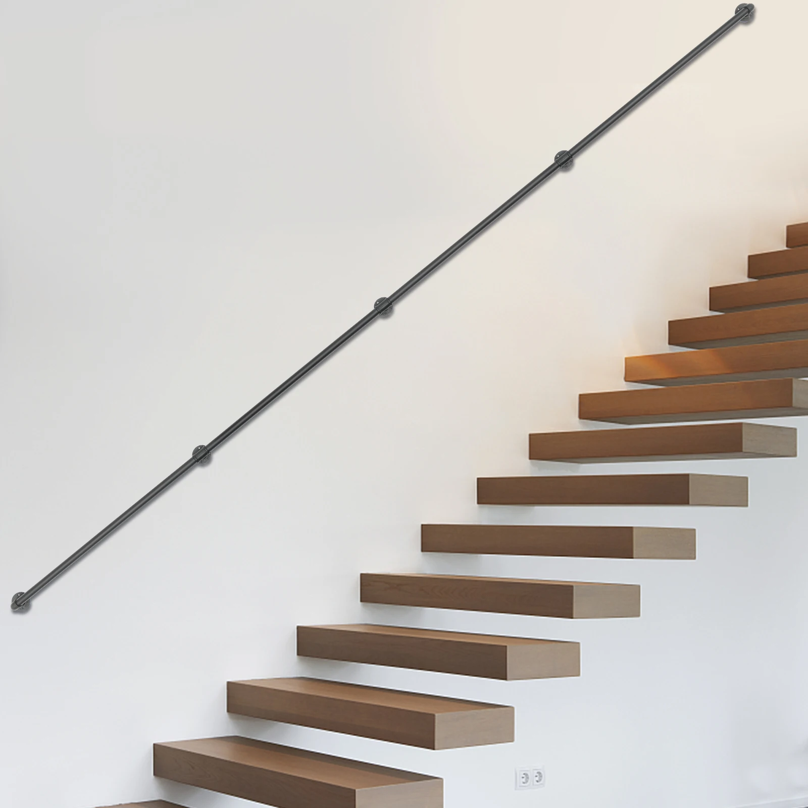 ราวจับบันไดติดผนังสไตล์อุตสาหกรรมสีดำขนาด 14 ฟุต: ดีไซน์ท่อทันสมัยเพื่อการรองรับที่ปลอดภัยและมีสไตล์