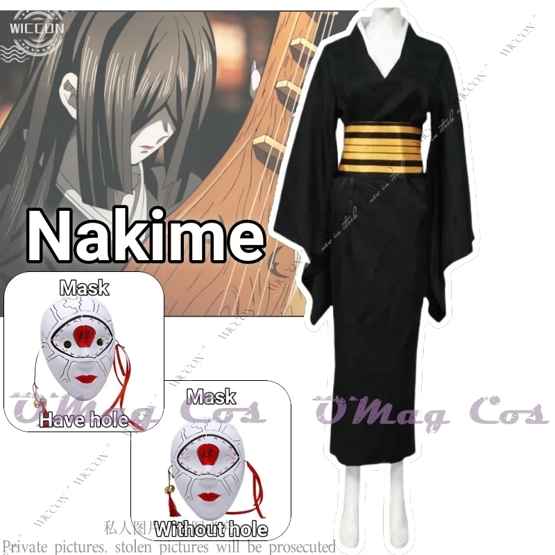 Nakime Cosplay Anime Costume Kimono Mask Suit Halloween Black Uniform for Women Men Demon Moons Demon RolePlay Outfits Carnaval