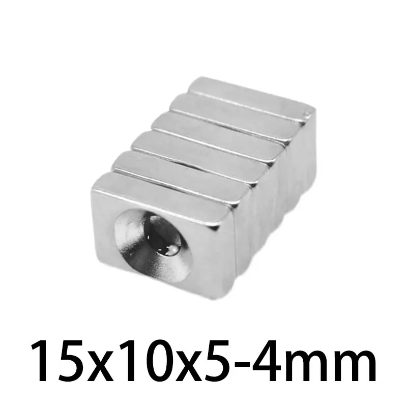 2/5/10/20/30/50/100PCS 15x10x5-4mm Countersunk Hole 4mm Block Permanent Neodymium Magnet 15x10x5-4 Powerful Magnets  15*10*5-4