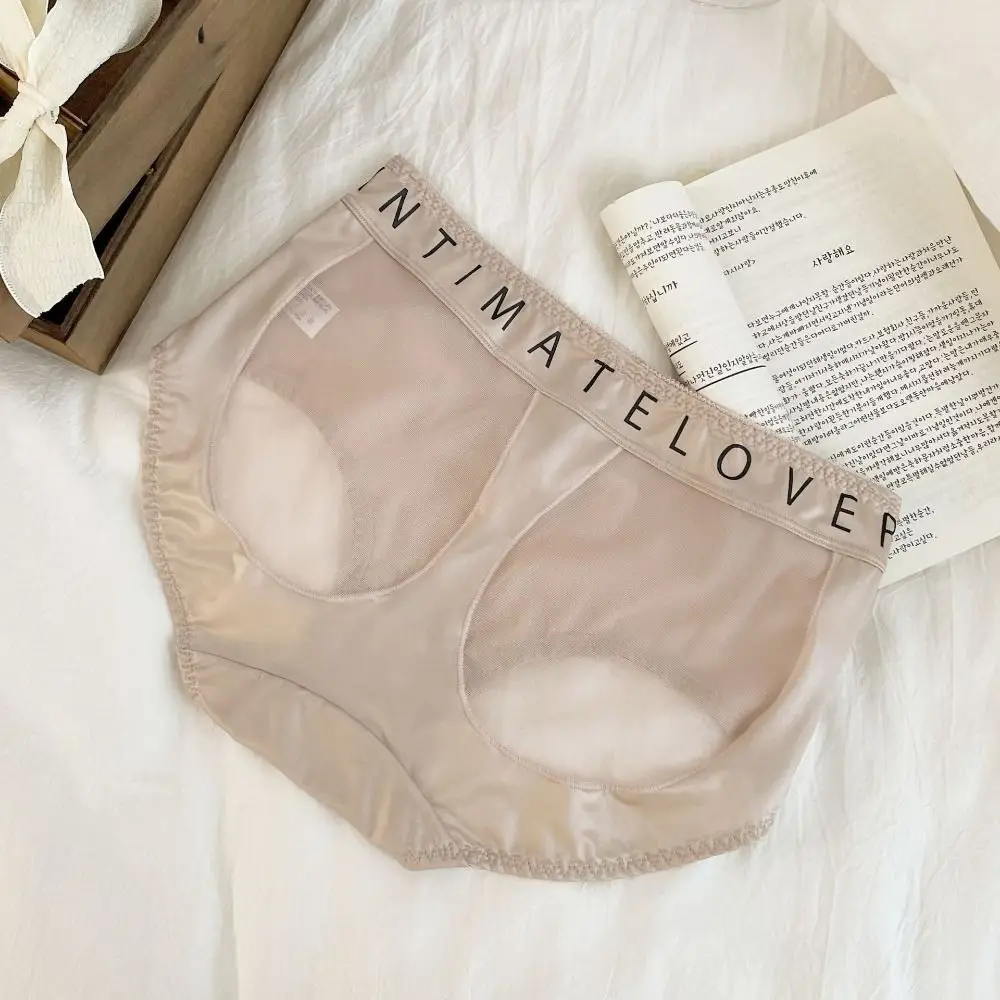 ملابس داخلية مريحة من الحرير الساتان الشبكي مطبوع عليها حروف من القطن المنشعب بدون خياطة ملابس داخلية متوسطة الخصر للنساء هدايا