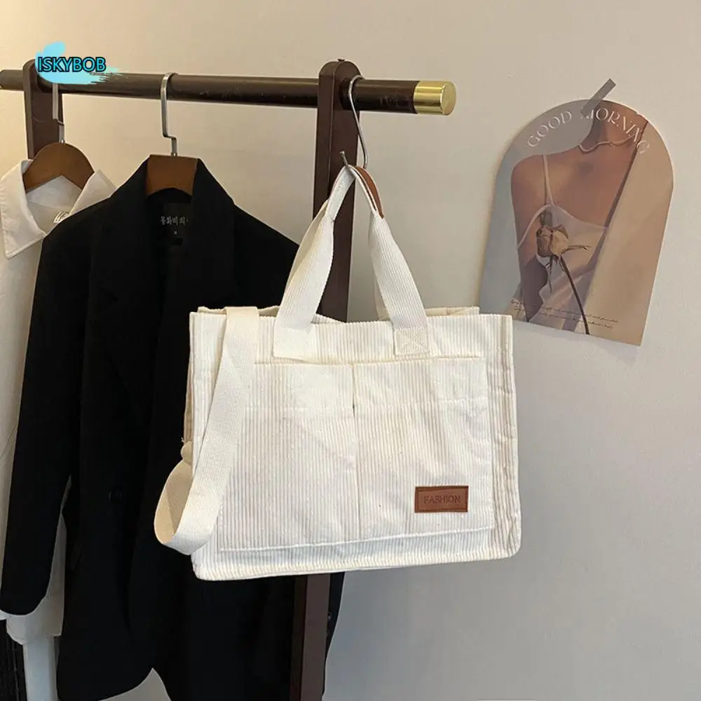 

Temperament Large Capacity Corduroy Tote Bag Simple Fashion Canvas Shoulder Bag Portable Korean Style Cloth Handbag All-match