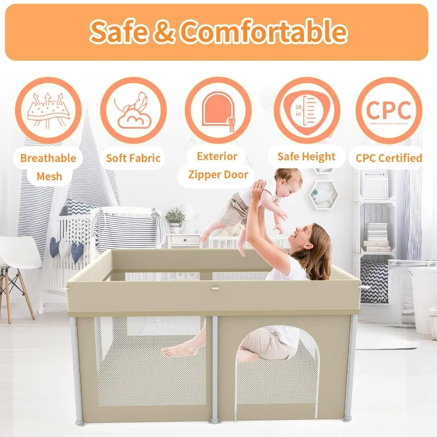 Foldable Playpen 50x50 UltraPortable Baby Playpen with Instant Deployment in Three Seconds Soft Breathable Mesh Safety Enclosur