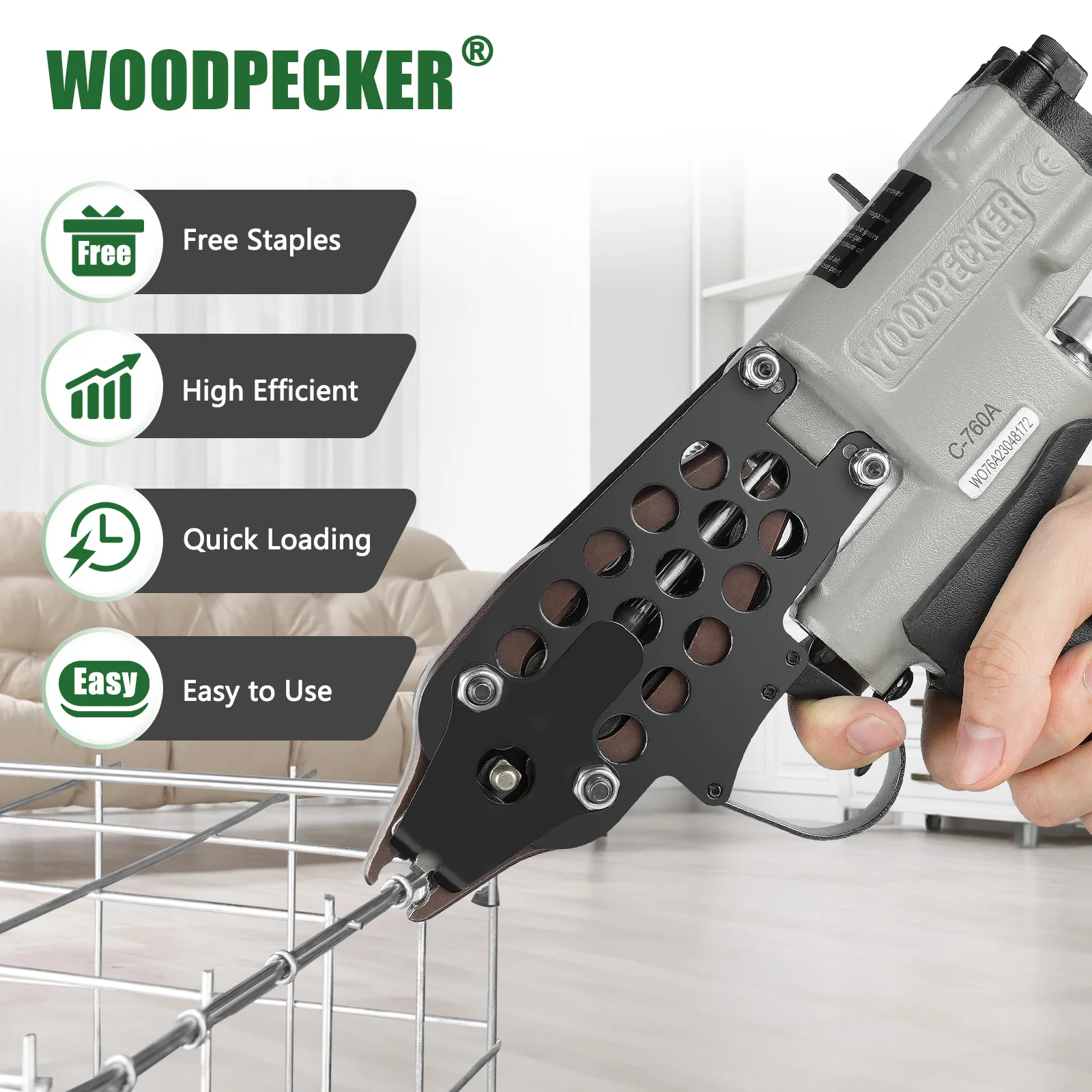 

Woodpecker C-760A 16 Gauge Air Hog Ring Gun Kit, 1/2 Inch Crown , Closed Diameter 3.0-4.0 mm, for Cages, Car Seats