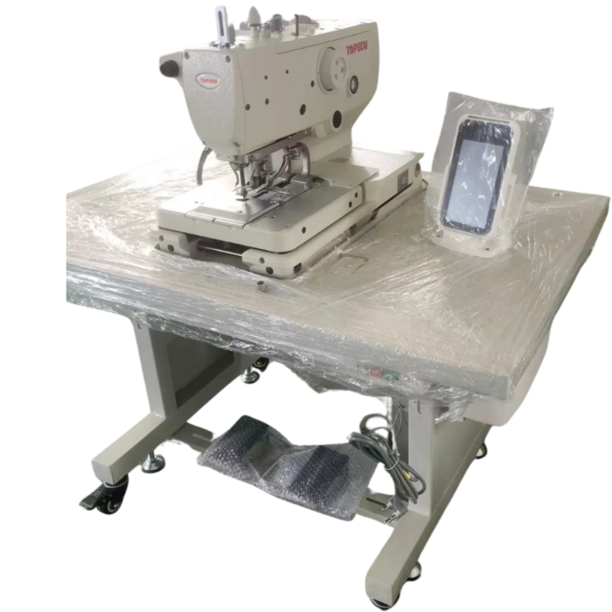 Máquina de coser ojales industrial electrónica ATV&UTVTOPSEW TS-9820 con corte automático para talleres de confección y costura profesional de prendas de vestir