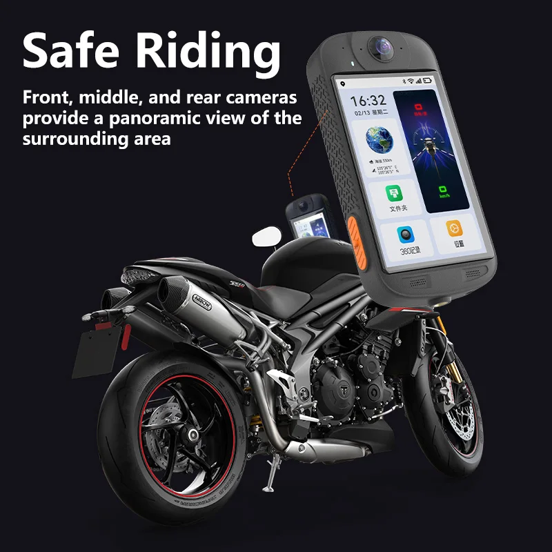 Motorcycle 360 motion camera with triple camera driving recorder 5G wiFi 24-hour parking monitoring bending angle GPS Coordinate