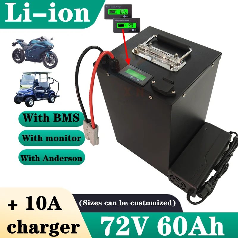 72v 60Ah li-ion batteria al litio 72V con BMS per 3000W 5000W golf club della bici della bicicletta triciclo camper AGV + 10A ca