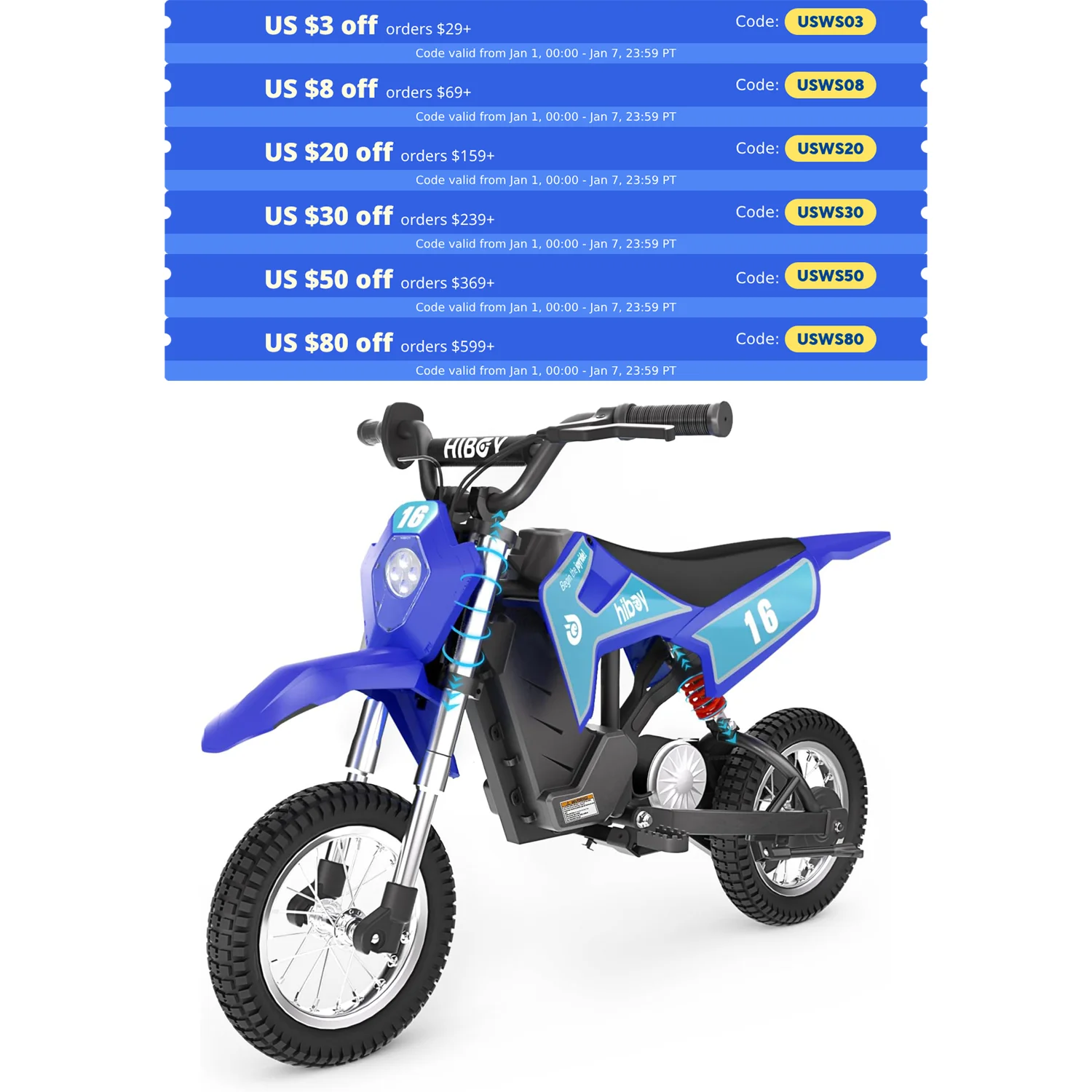 Hiboy 36V&300W Electric Motorcycle - Up to 15.5MPH & 13.7 Miles Long-Range, 3-Speed Modes Electric Dirt Bike for Kids Ages 3-10