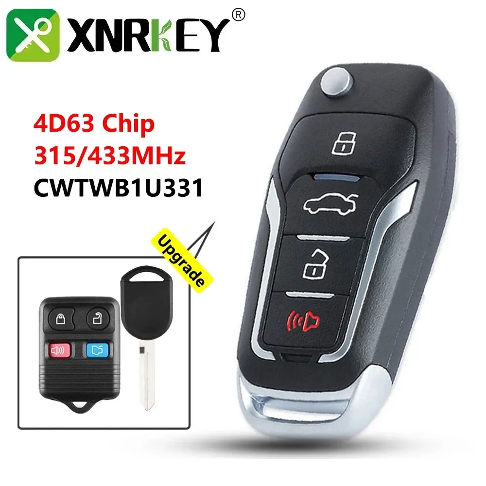 

XNRKEY Upgraded Flip Remote Key 4D63 Chip 315/433Mhz For Ford Explorer For Lincoln Town Car LS for Mercury Sable FCC: CWTWB1U33