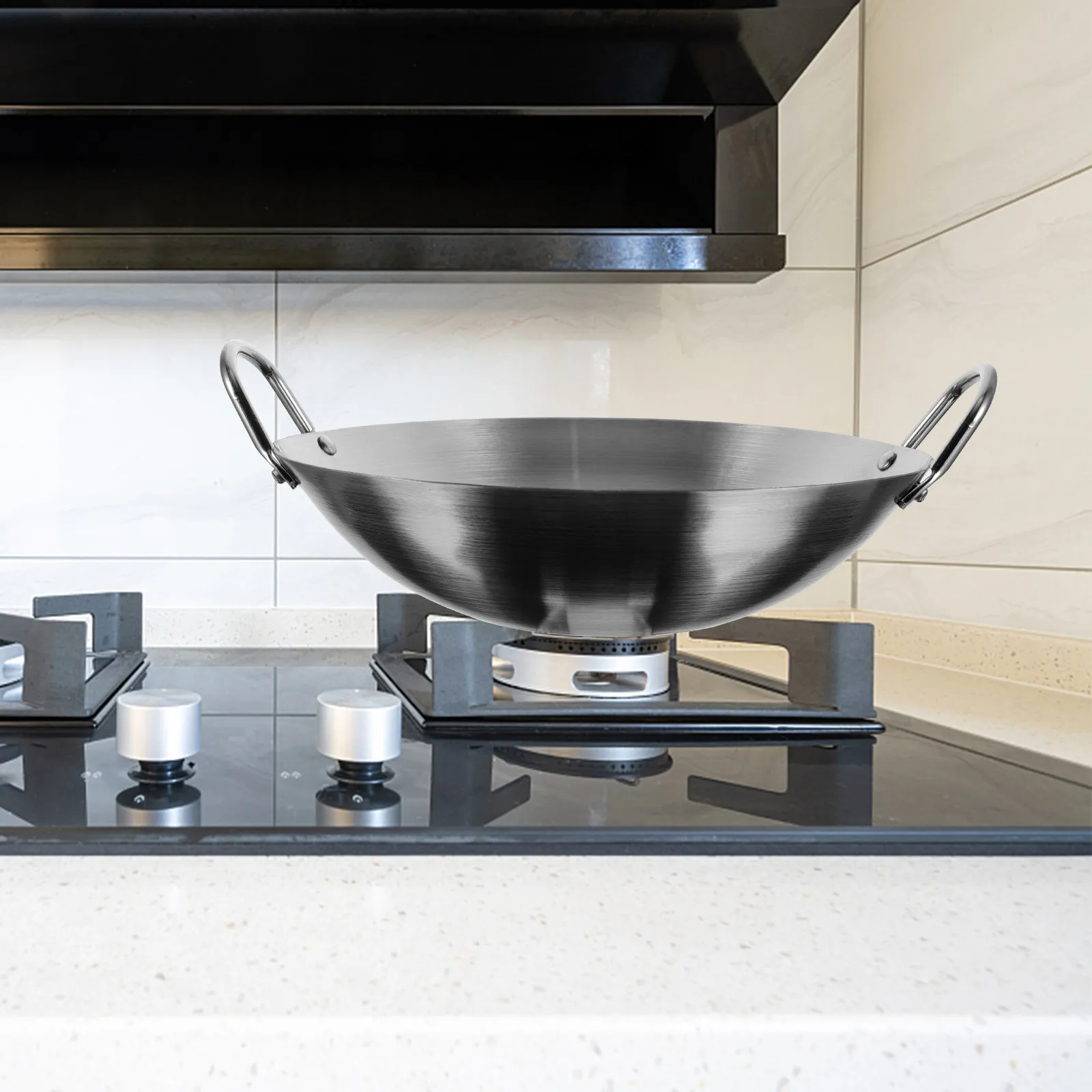 

1 шт. Многофункциональная сковорода-вок из нержавеющей стали с двумя ручками для домашнего использования, практичная кухонная утварь