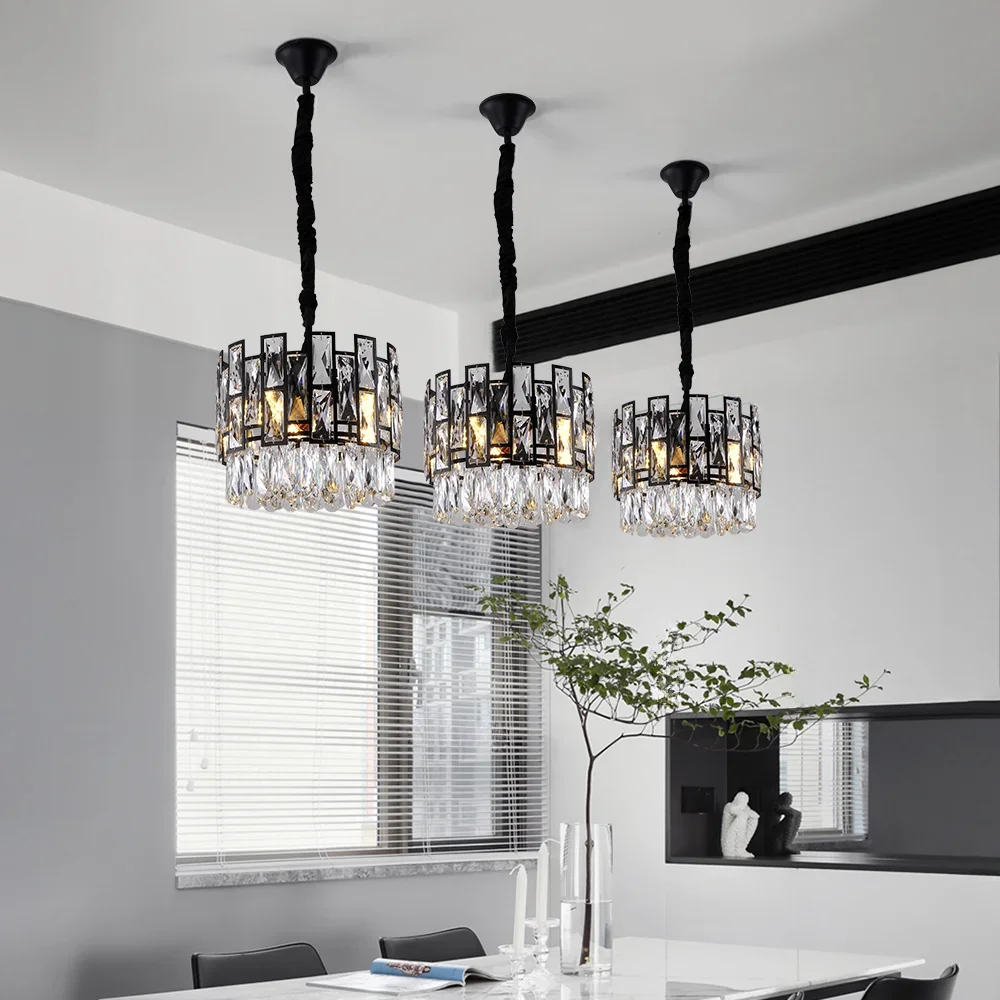

Small Round black k9 Crystal Modern Led Chandelier for Living Room Kitchen Dining Bedroom Bedside Luxury Indoor Lighting
