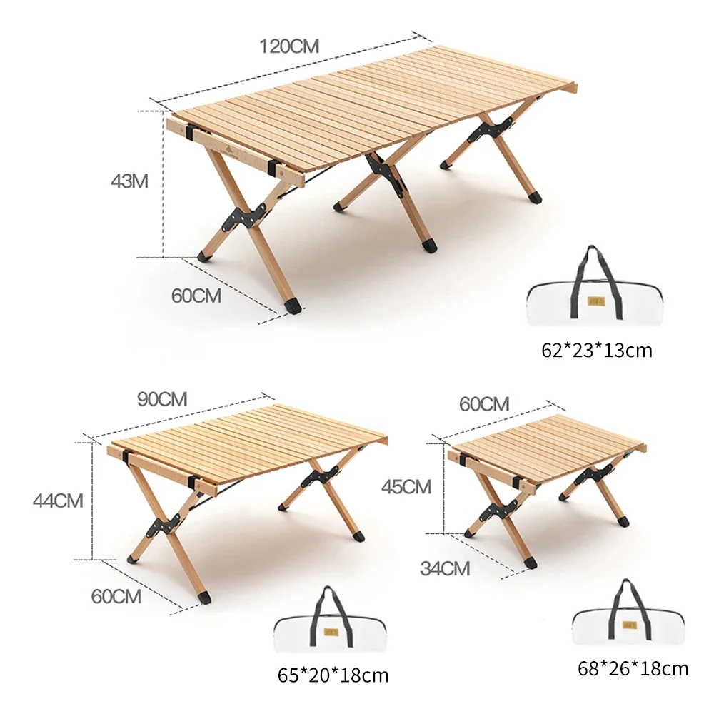 Folding Camping Wood Table Outdoor Egg Roll Camp Portable Picnic Table with Storage Bag Multi Functional for Travel Beach Garden