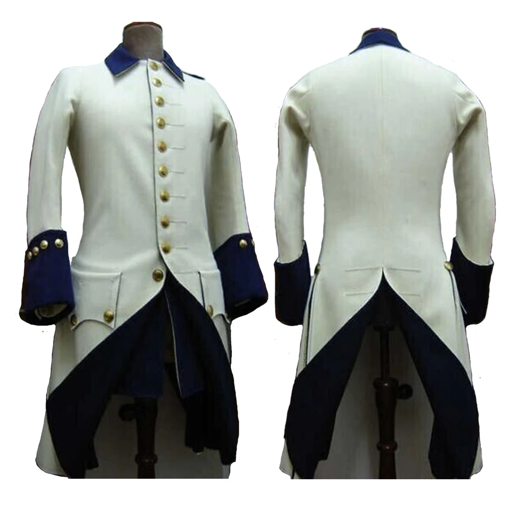 

18th Century Men Victorian Civil War Steampunk Navy Uniform Cosplay Jacket Hussar White And Blue Lancer Officer Jacket Costuem