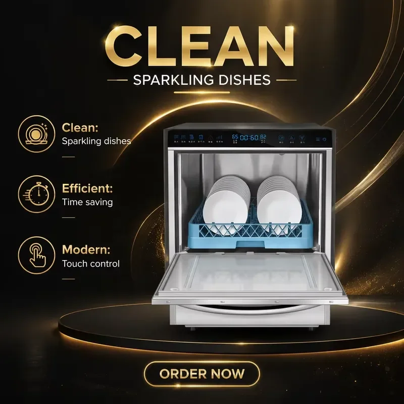 Commercial Under Counter Dishwasher Stainless Steel Smart CE Certified High Efficiency 60 Baskets Per Hour Advanced Catering