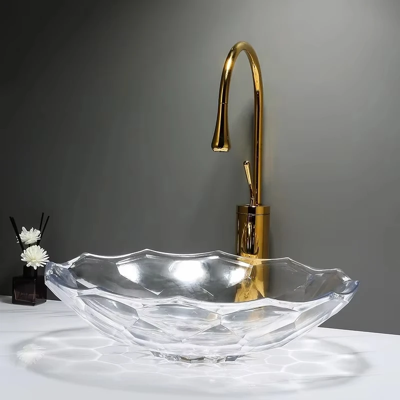 

Европейская легкая роскошная столешница из хрустального стекла, прозрачная раковина в форме лотоса с технологией литья под давлением GN993LY