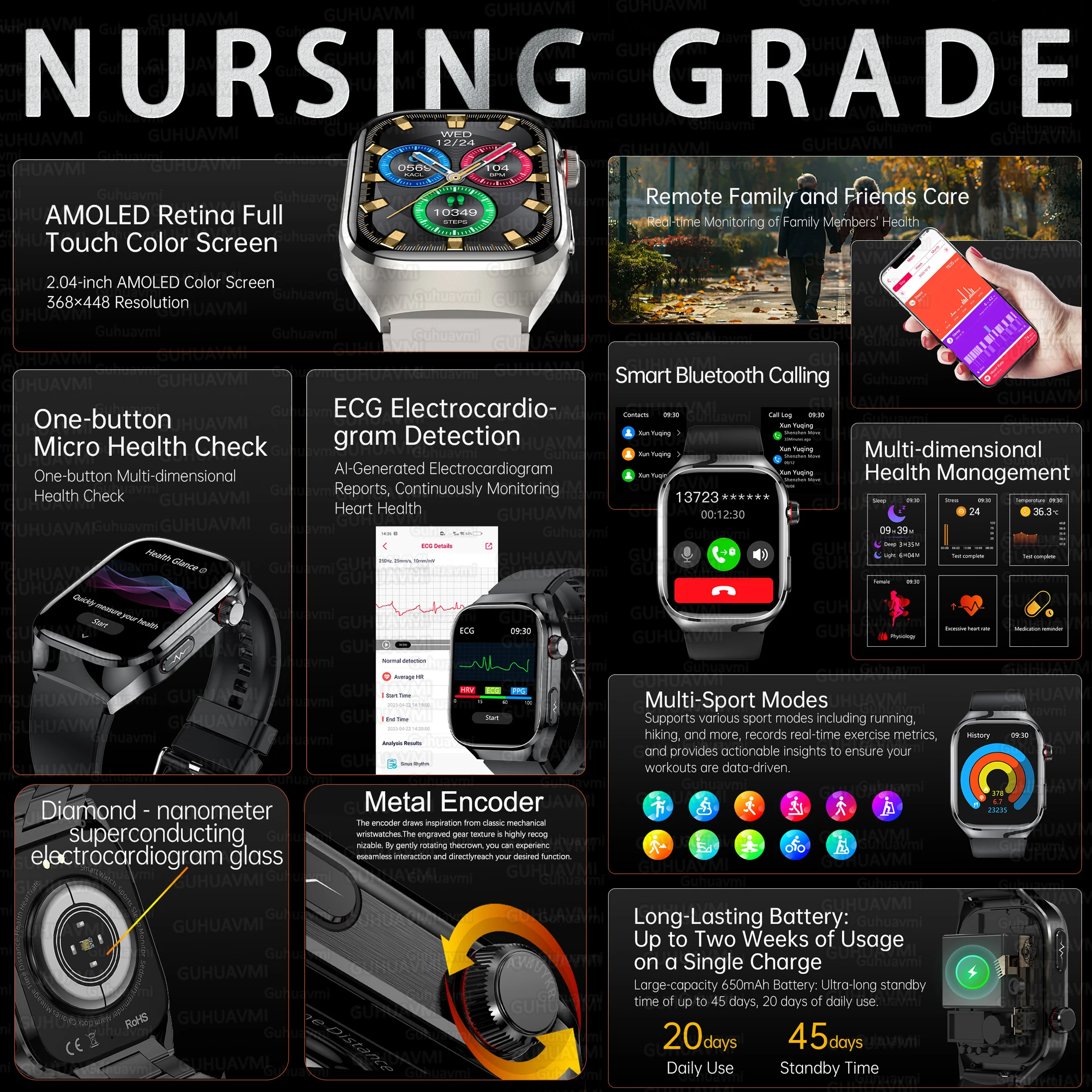 2025 New Blood Fat Uric Acid Smart Watch ECG+PPG Blood Pressure Health Monitoring Sports Smart Watch Men Women