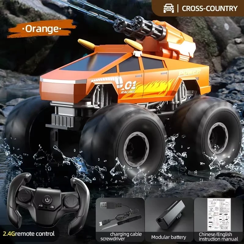 Q213 Amphibious RC Monster Truck Water Cannon Shooting 2.4G 4WD Waterproof All Terrain Land Water Dual Mode Pool Beach Xmas Gift