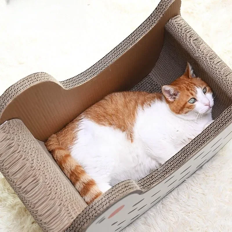 

New Cute Goose Shaped Cat Bed Scratching Post Wear-resistant Corrugated Cardboard Cat Toy Comfortable Large Space Cat Nest