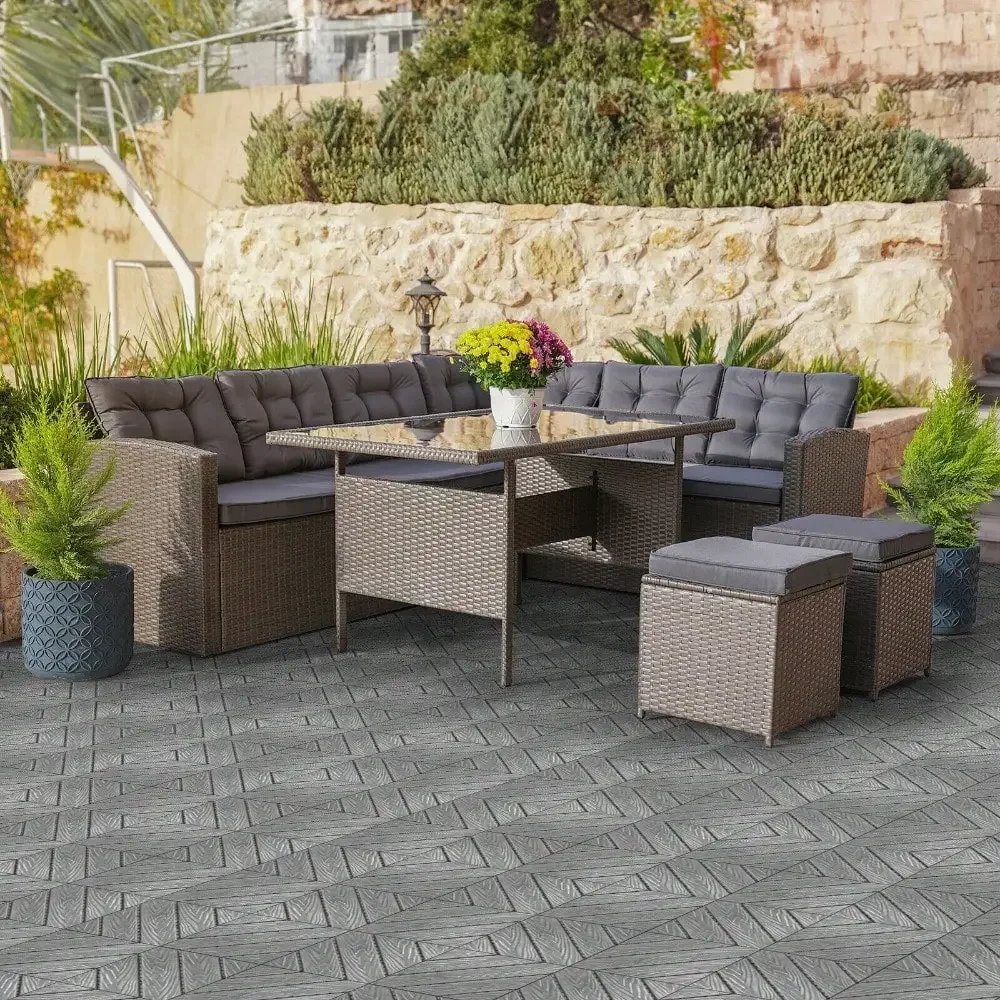 Azulejos de cubierta entrelazados de plástico, paquete de 27, suelo exterior impermeable de 12 "x 12"