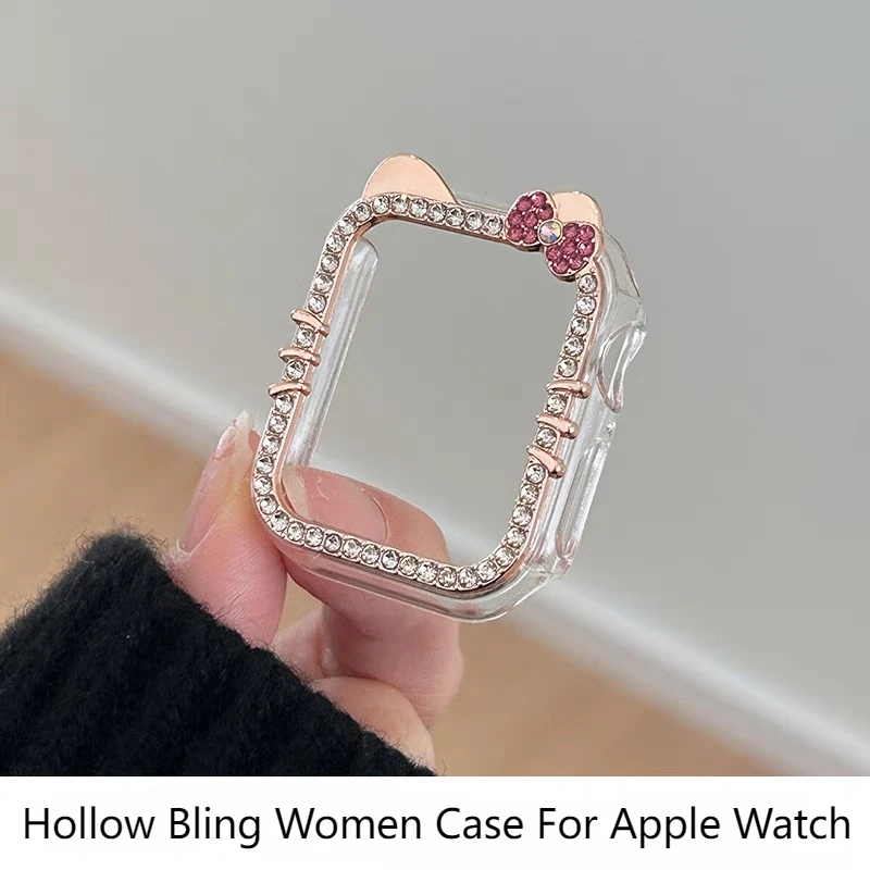 HOT Hollow Protective Case for Apple Watch Case 9/8/7 41mm 45mm Bling Women Bumper Frame Cover iWatch Series 40mm 44mm 6/5/4 SE - view 4